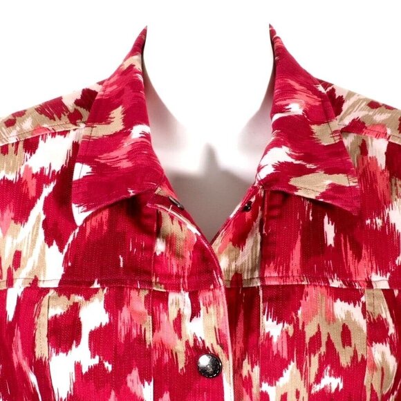 Christopher Banks Women Jacket Size M Stretch Denim Red Multi Snaps Camo - Picture 2 of 10